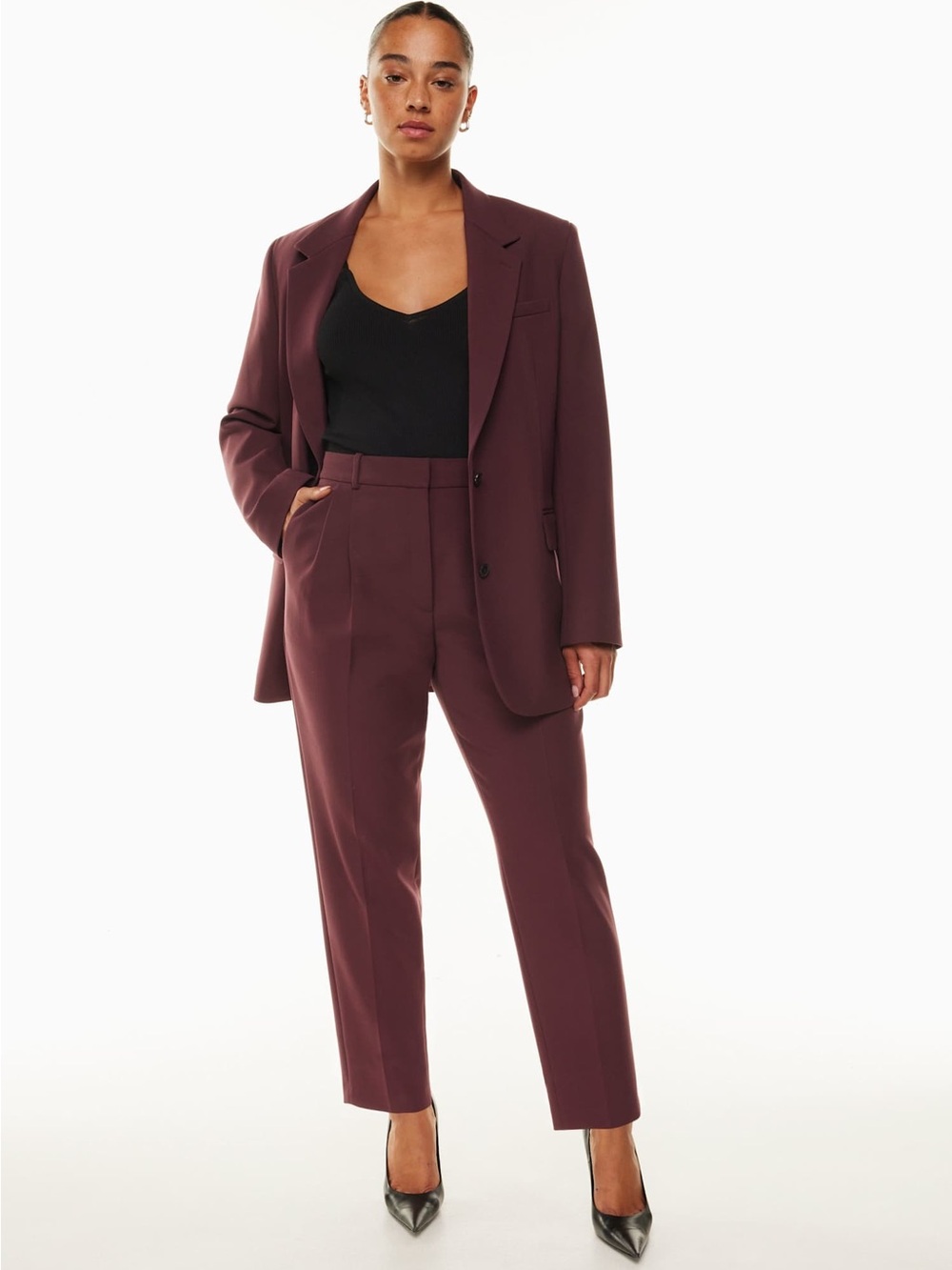 Aritzia Babaton Wide-Leg Trouser Pants Burgundy with White Side Stripe Size 8